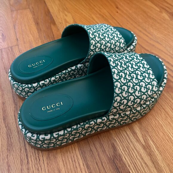 Gucci GG Monogram Platform Sandals 39.5 - Canvas and Leather WORN TWICE - Picture 1 of 12